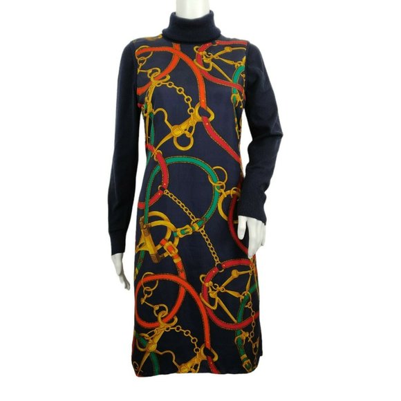 Lauren Ralph Lauren Dresses & Skirts - Lauren Ralph Lauren Horse Bit Bridle Equestrian Dress Small Silk Wool Navy Blue